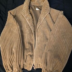 Brown Cropped Corduroy Puffer Long Sleeve Jacket with Pockets size M